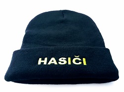 Zimní pletená čepice modrá s nápisem HASIČI 
