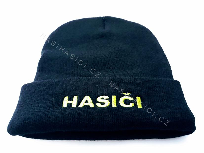 Zimní pletená čepice modrá s nápisem HASIČI 