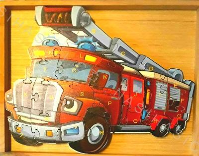 Puzzle hasičské auto s abecedou a čísly